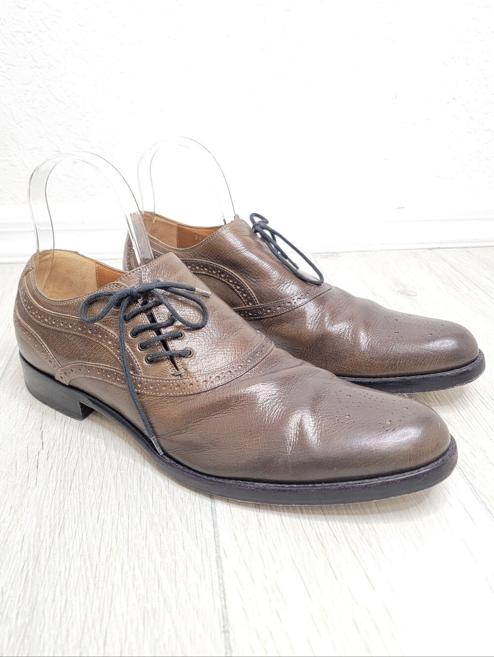 ALEXANDER MCQUEEN Men's Brown Leather Oxfords Wingtip Dress Shoes 10.